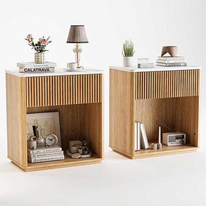 Modern Fluted Nightstand Set of 2