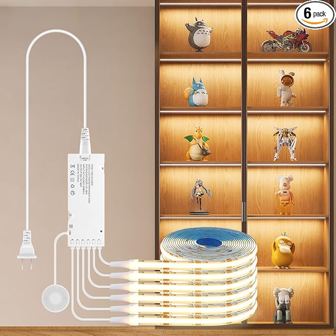 AIMENGTE Cabinet Light 12V COB LED Strip Lights, 6-in-1 Penetrable Touch Dimming