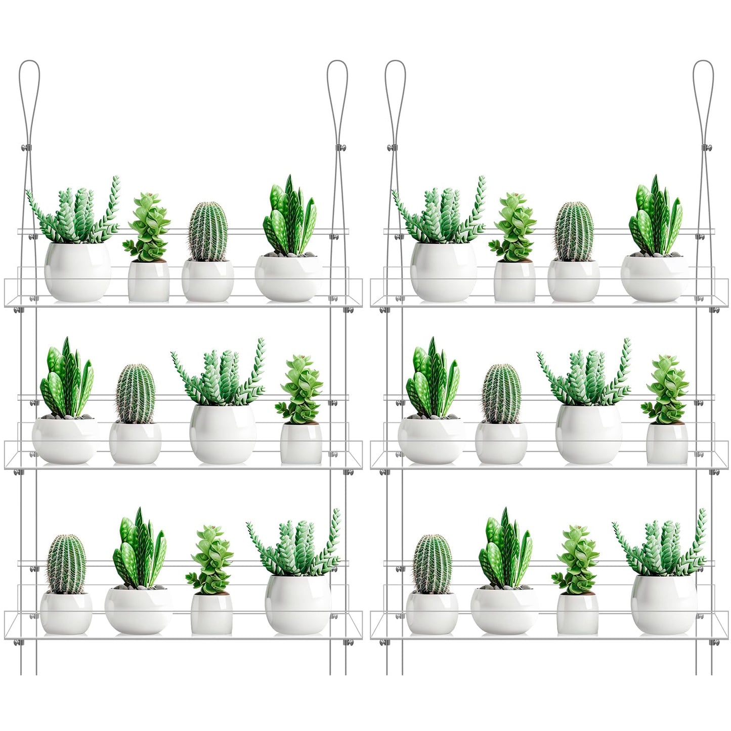 Ziliny 2 Pcs 16 Inch 3 Tier Clear Hanging Window Plant Shelves Acrylic Shelves Hanging Plant Stand Window Hanger Flower Pot Organizer Storage for Indoor Wall Garden Grow Herb