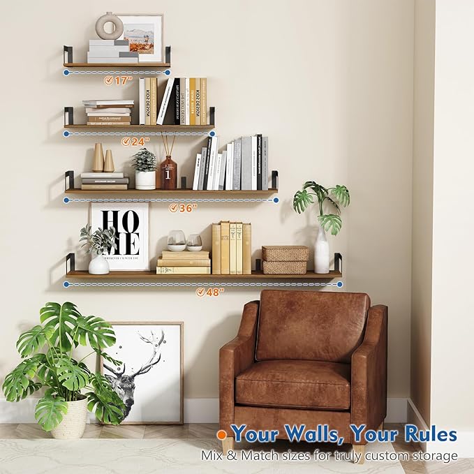 Harwaya Floating Book Shelves for Wall Set of 3, 17 x 8 Inch Deep Wooden Wall