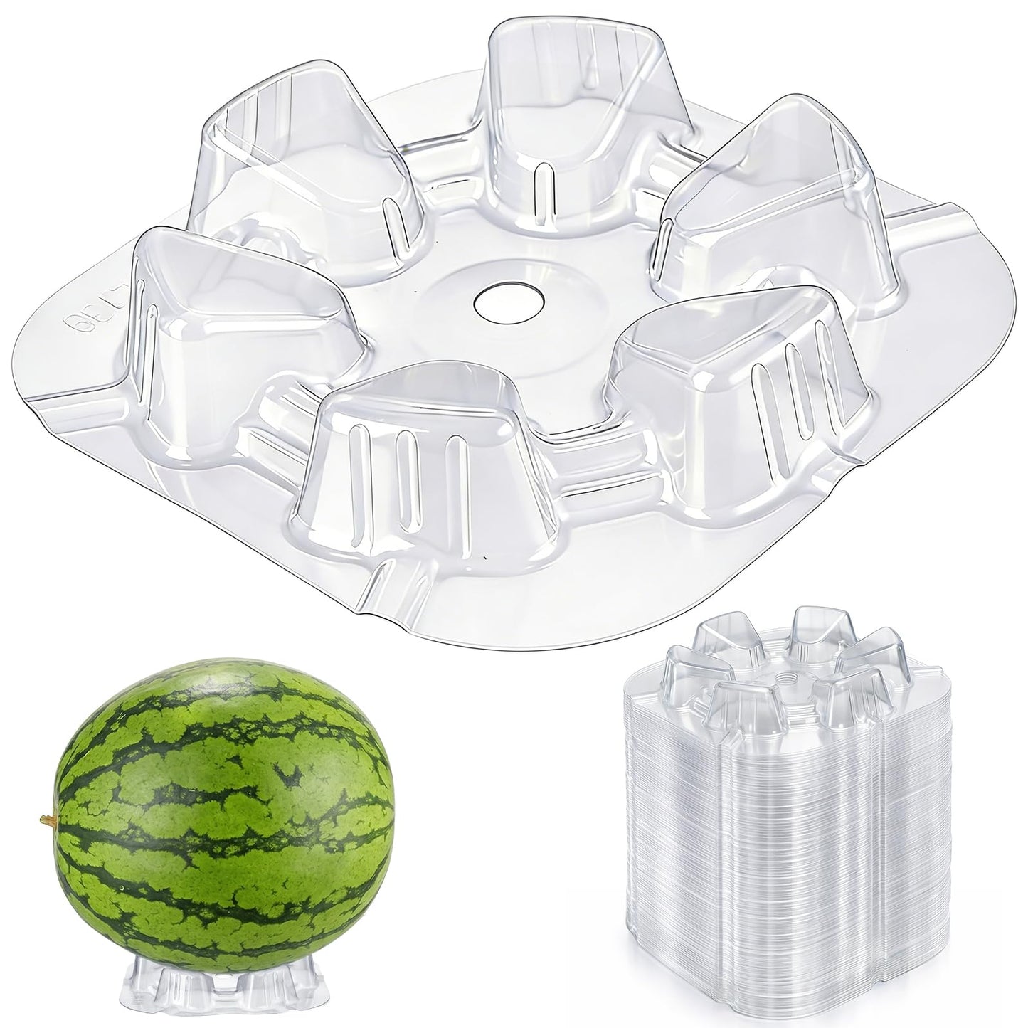 Pumtus 100 Pack Plastic Melon Cradles, Clear Watermelon Support Stand Hold up to 25 lbs, Garden Plant Protection Cage, Fruits Tray for Holding Melon Pumpkin Squash Cantaloupe Off The Ground