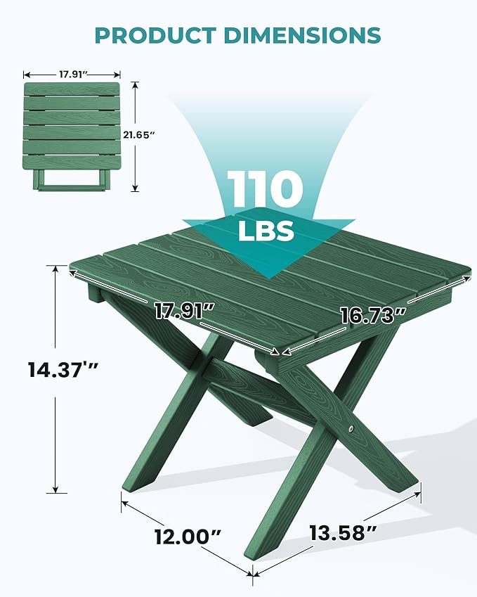 SERWALL Folding Outdoor Side Table Set of 4, Small Adirondack Side Table