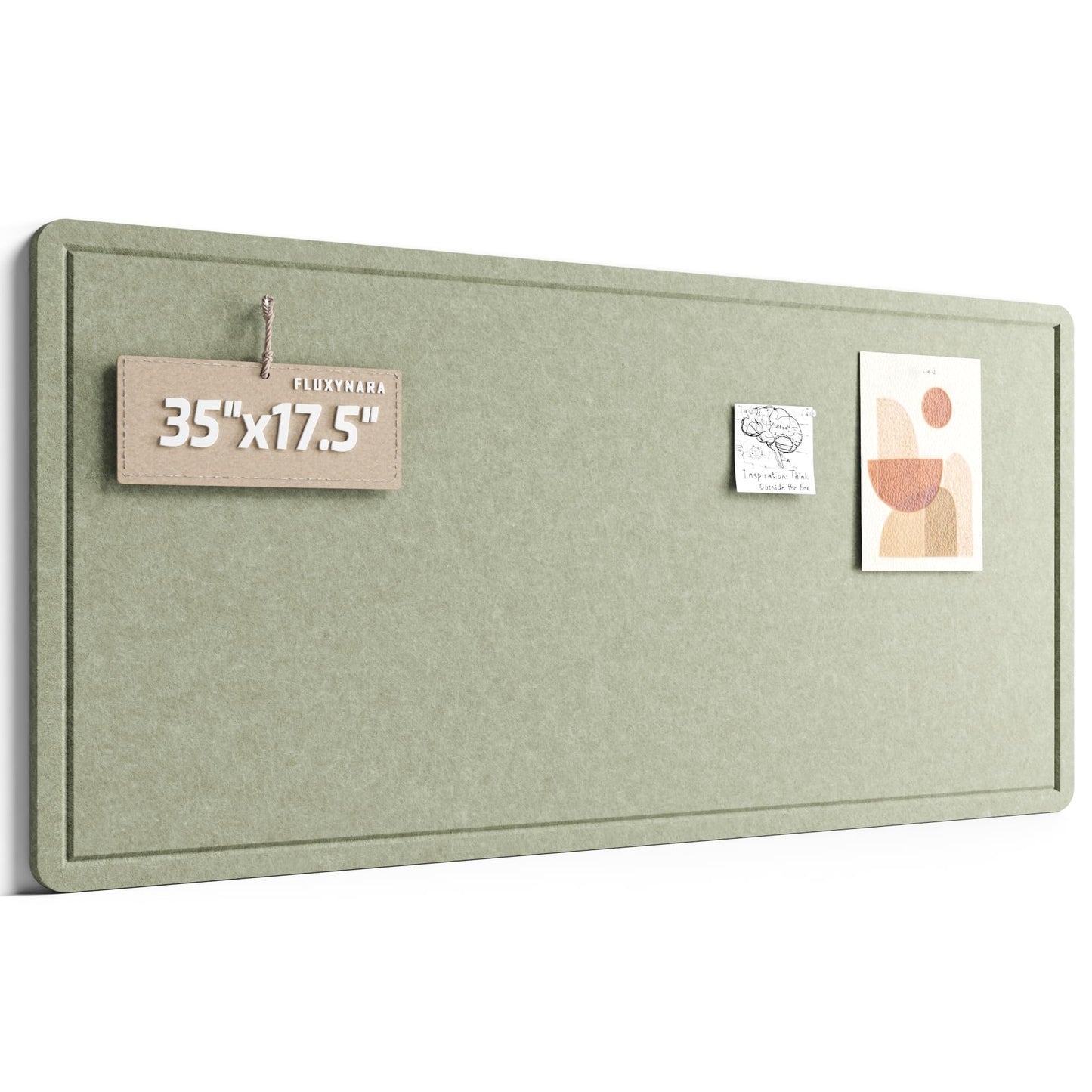Fluxynara Bulletin Board, 35" x 17.5" Cork Board Alternative with 12 Safe Removable Adhesive Tabs, Foldable Felt Pin Board for Home Office, Classroom, Bedroom,Entryway for Walls—Sage