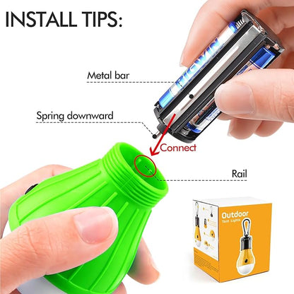 FLY2SKY Portable LED Tent Lamp, Clip Hook Hurricane Emergency Light Bulb, Camping Equipment Lanterns for Hiking, Backpacking Outage, B-CLOSED-HOOK, 4 Packs