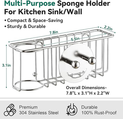 3-IN-1 Multiuse Sponge Holder for Kitchen Sink, Sponge Caddy for Scrub