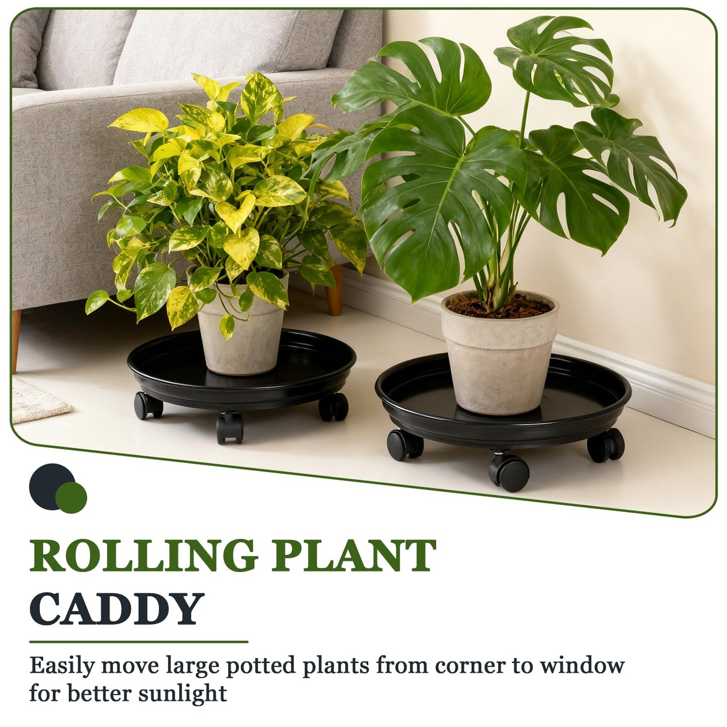 Circloophs 5 Packs Plastic Plant Caddy with Casters 12" Heavy-duty Plant Dolly Rolling Plant Stand with Wheels for Moving Heavy and Large Plant Pot Saucers Plant Rollers Indoor and Outdoor, Black