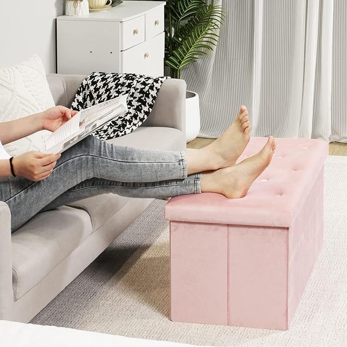 B FSOBEIIALEO Folding Storage Ottoman, Long Ottomans Shoes Bench, Velvet