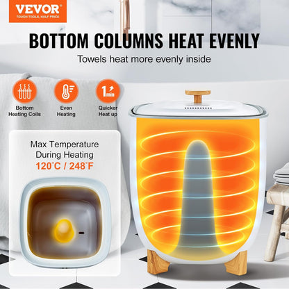 VEVOR Towel Warmers for Bathroom, Towel Warmer Bucket Auto Shut Off for Spa Fits up to 3 Oversized Towels, Blankets, Clothes, Bathrobes, PJ's and More