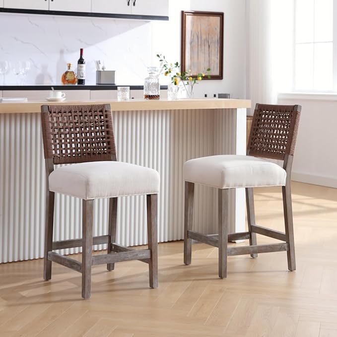 27" Woven Rope Counter Stools Set of 4