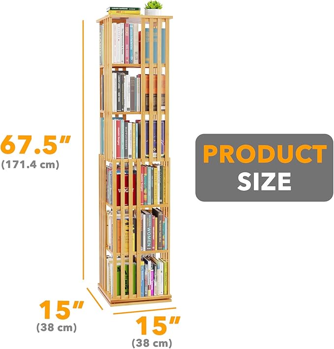 SpaceAid 6 Tier Rotating Bookshelf Tower, Bamboo Spinning Book Shelf, Revolving