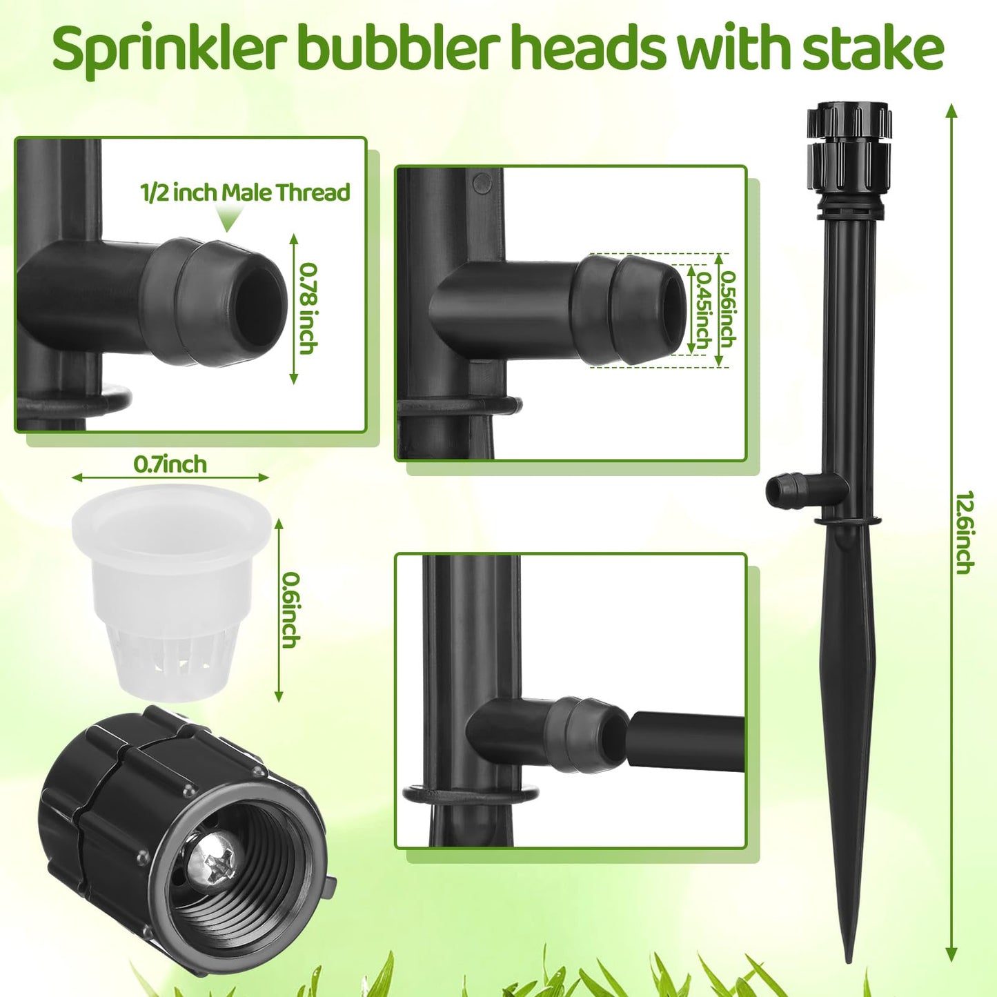 Geelin 12 Set 360° Sprinkler Heads with 11.8 Inch Stake Adjustable Flow Irrigation Spray Emitters for 1/2 Inch Irrigation Tubing for Tree, Shrubs, Garden Watering System(Style 1)