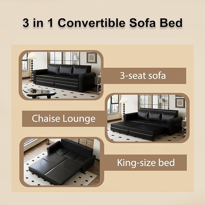 Faux Leather Sleeper Sofa Couch