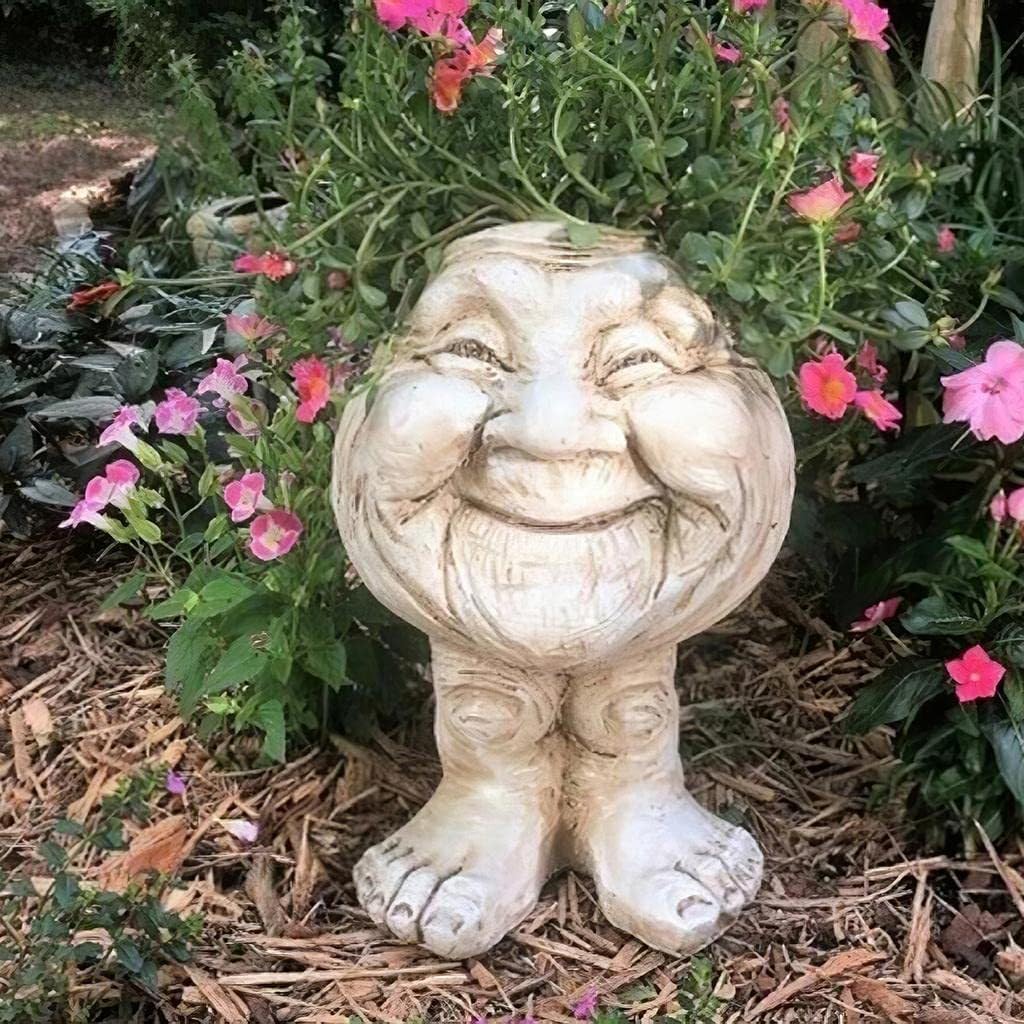 Sheremart Whimsical Face Planter - 6inch Funny Wizard Head Sculpted Pot (Antique White Resin), Unique Succulent Planter for Indoor/Outdoor Garden Decor (5#)