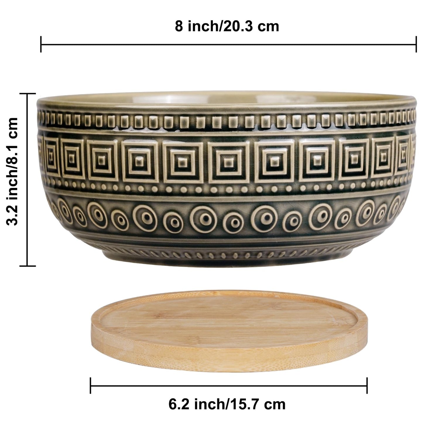 G EPGardening 8 Inch Ceramic Succulent Planter Pots Round Shallow Bonsai Planter Pot for Indoor Plants with Drainage and Bamboo Saucer Gray