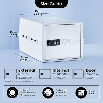 Lockabox One™ | Premium Lock Box | Medium Combination Lock Box For Food, Medicine & Home Safety | External Size 12 x 8 x 6.6 inches (Opal White)