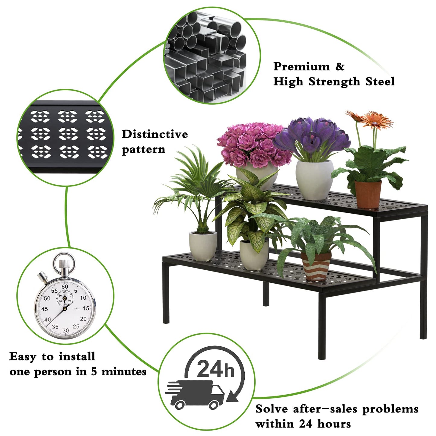Metal Plant Stand Metal 2 Tier Potted Multiple Flower Pot Holder Plant Shelf Indoor Plants Multiple,Outdoor Heavy Duty Planter Display Shelving Unit for Patio Garden Corner Balcony Living Room(Black)