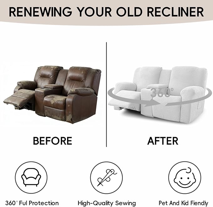 Recliner Loveseat Covers with Console, 6-Piece Stretch Geometric Strokes