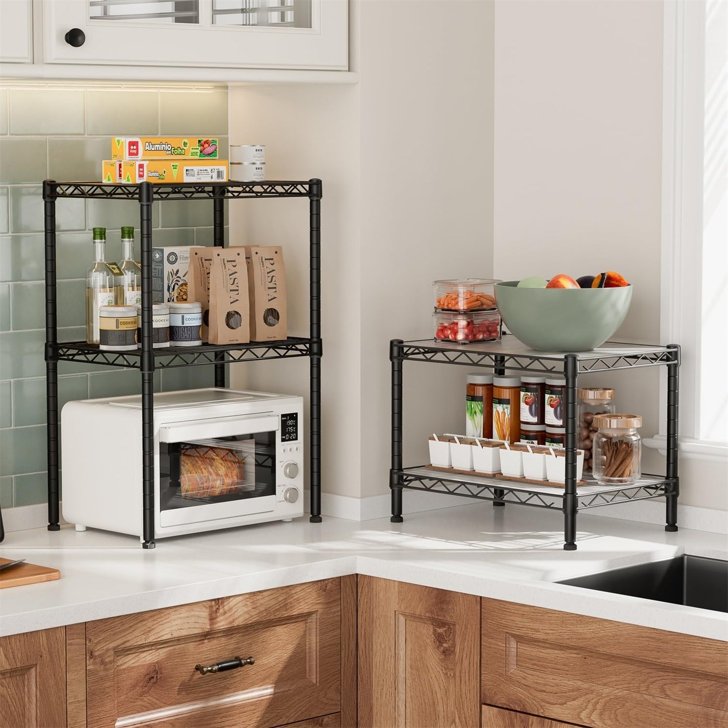 Golpart 4 Tier Shelves Storage Shelf Wire Closet Bathroom Organizers Metal Pantry Kitchen Garage Shelving Unit Laundry Room Organization Home Rack Net Basket Black with Wheels 14”D X 24”W X 48.9”H