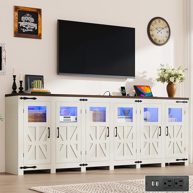 95.3" Large LED Farmhouse TV Stand