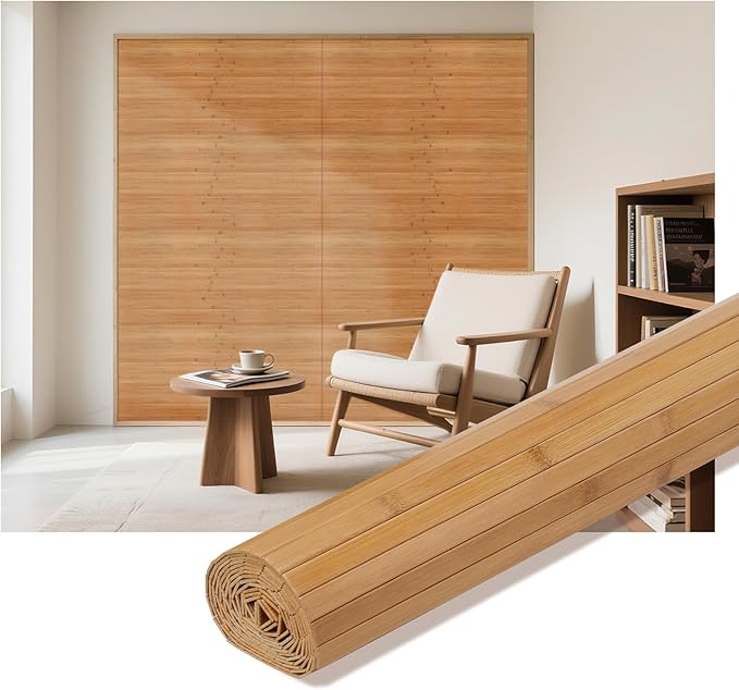 Natural Bamboo Wall Panel 48 x 94.5 Inch, Renewable Pole Wrap Bamboo