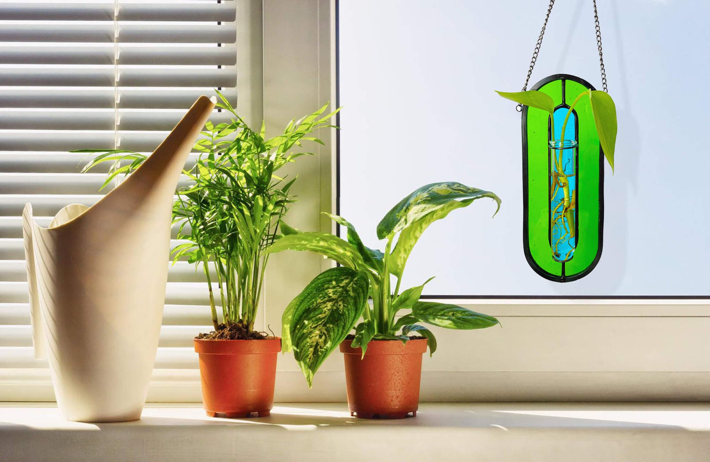 LITMIND Stained Glass Hydroponic Plants Propagation Station, Hanging Planter Terrarium - Perfect for Home & Garden Decor, Includes 2 Glass Propagation Tube