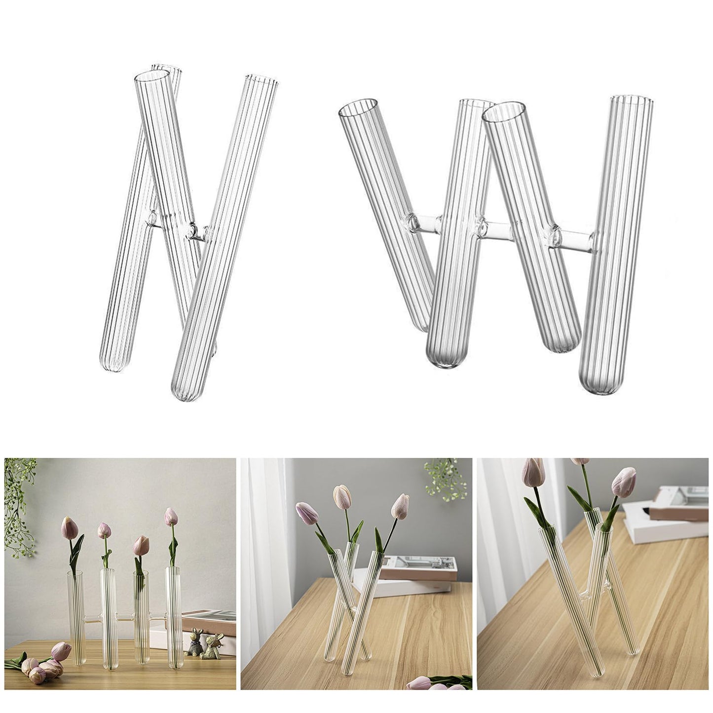 3/4 Striped Glass Test Tube Vases for Flowers Arrangements Plant Terrariums for Hydroponic Plant Holder Home Decors Floral Arrangement Vases
