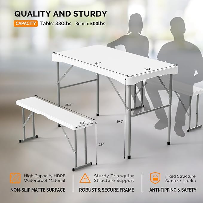 VINGLI Picnic Table Set with 2 Benches, 6 Feet Camping Table Chair Set