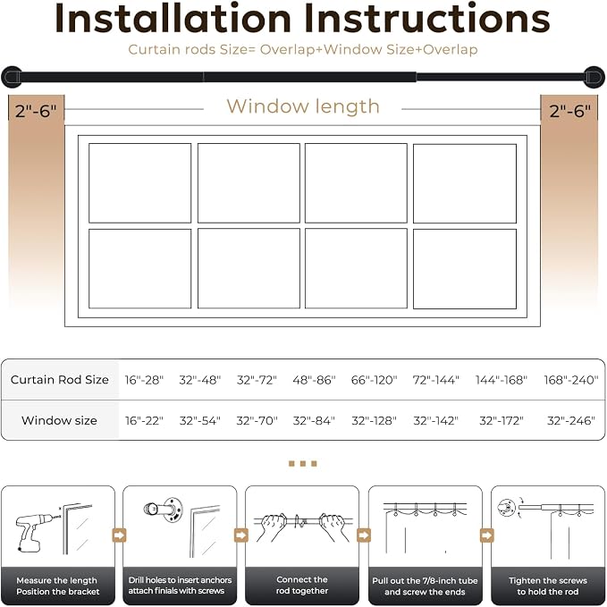 Zeerobee Curtain Rods for Windows 66 to 120, 1 Inch Industrial Wrap Around Vintage Bronze Curtain Rod, Indoor/Outdoor Room Divider Adjustable Drapery Pole, 66"-120"