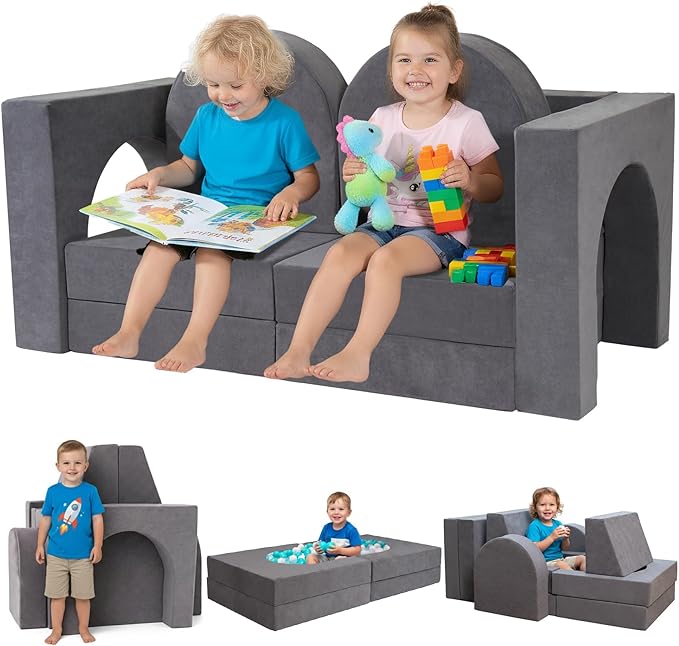 Fvkind 10 Pcs Modular Kids Play Couch, Convertible Sectional Toddler Sofa