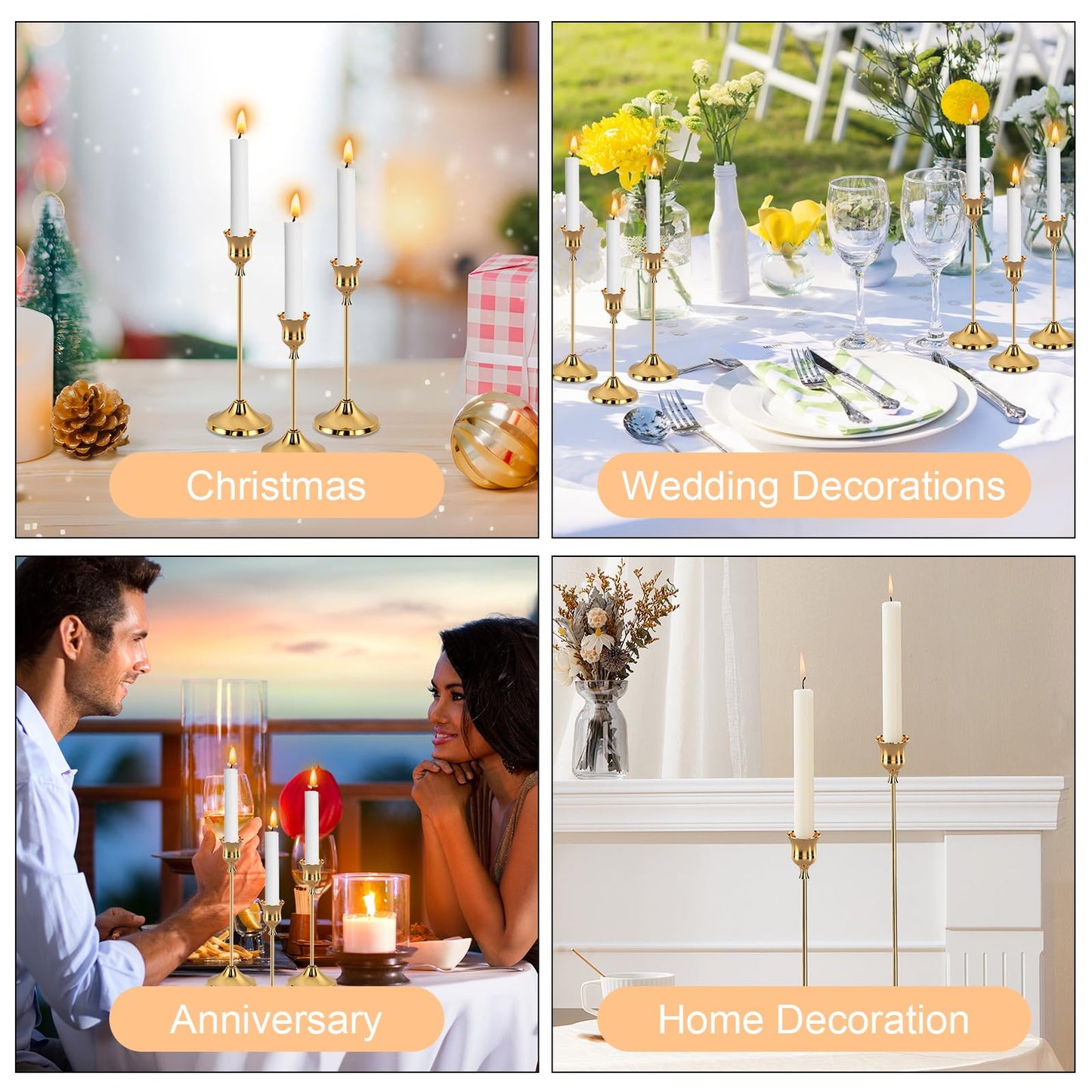 6pcs Gold Candle Holders, Candlestick Holders Taper Candle Holders for Pillar Candles Sticks Holder Decor Halloween Christmas Decorations Candle Candelabros para Centros de Mesa