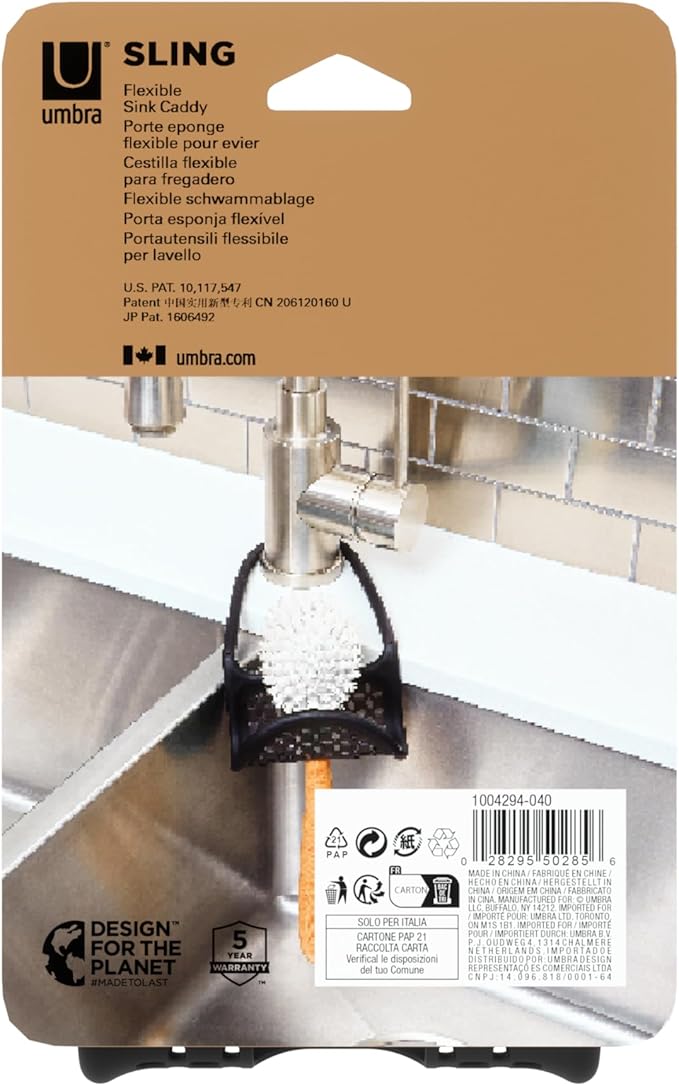Umbra Sling Sponge Holder for Kitchen Sink – No Suction Cups, Flexible Caddy
