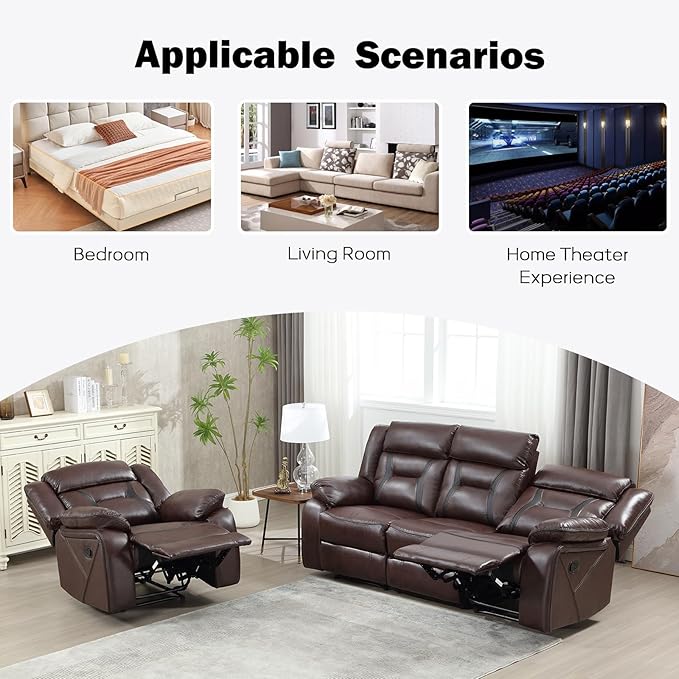EBELLO Faux Leather Recliner Sofa Furniture Set