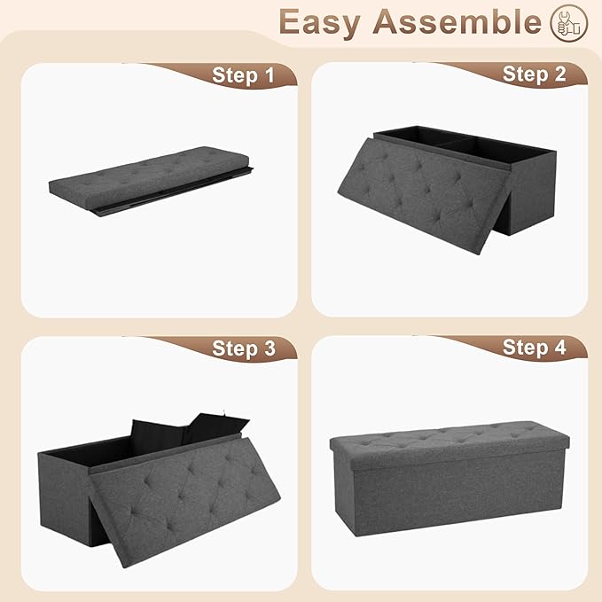 43 inch Storage Ottoman Bench, Folding Storage Bench Ottoman,