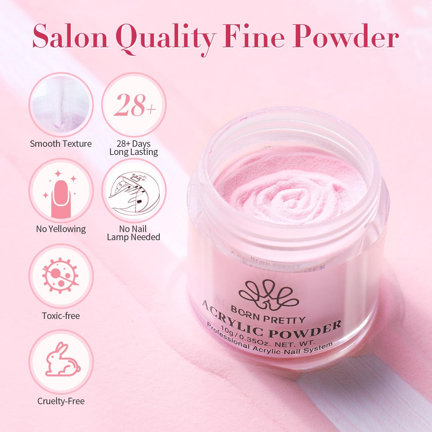 BORN PRETTY Acrylic Nail Kit - Acrylic Powder (Clear, White, Pink) & Liquid Set with Nail Forms, Brush Pen, File & Glass Container - Beginner Friendly