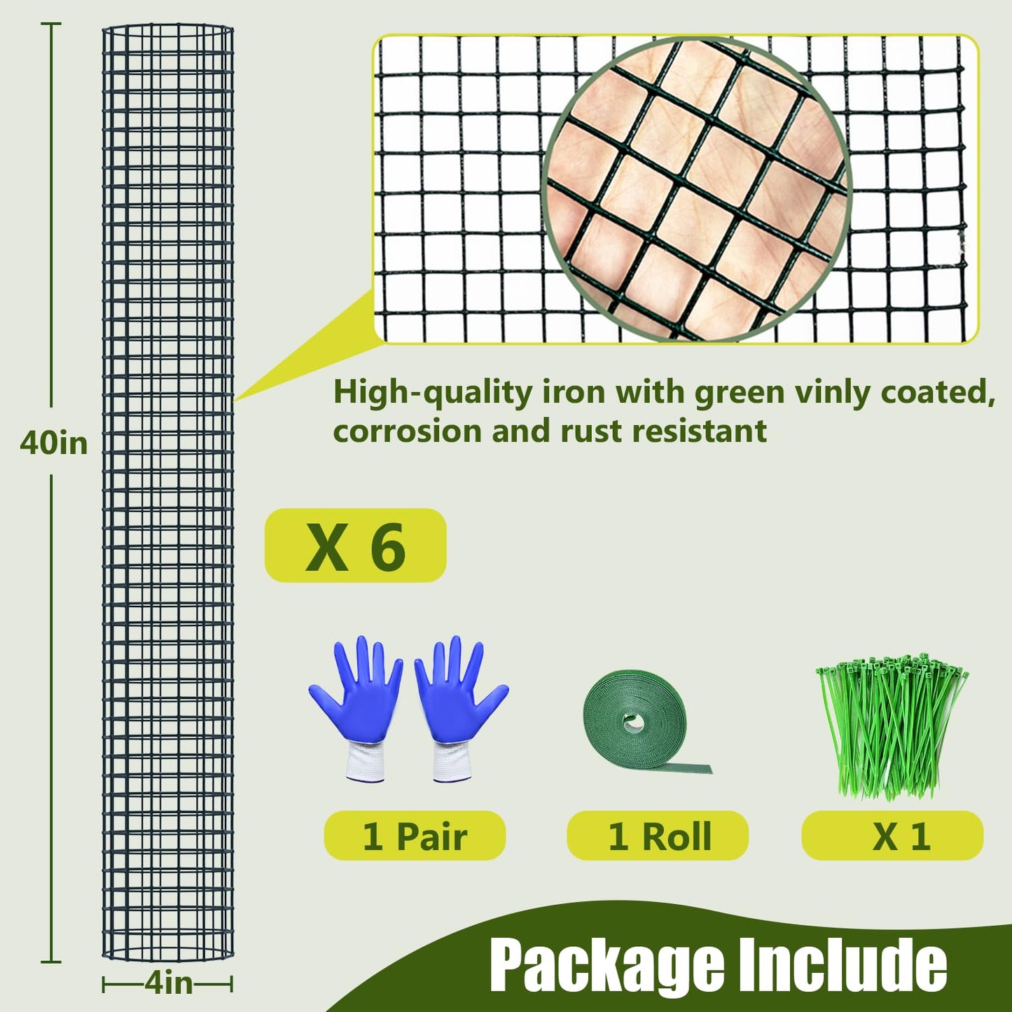 6 Pack Metal Moss Pole, 40"/24"/15" Moss Poles for Plants Monstera, Stackable Sphagnum Moss Pole for Plants Work with Sphagnum Moss(6 Pack 40")