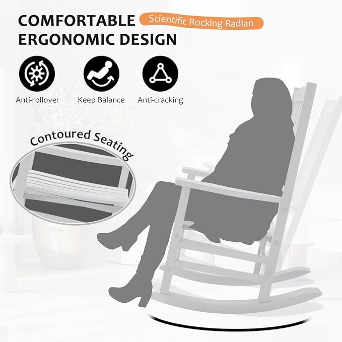Hupmad Wooden Rocking Chair Outdoor Oversized Porch Rocker Chair, Patio Wooden