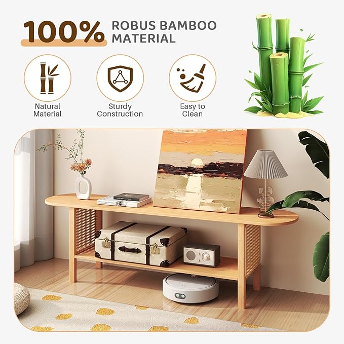 HollyHOME Bamboo TV Stand with Storage
