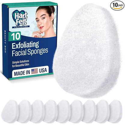 HartFelt [10 Pack] Regular Exfoliating Facial Sponge for Face - Daily Cleansing Scrubber - Buf Dirt Away with Puf Styled Reusable Face Pads for Removing Makeup, Dirt, and Dead Skin - Made in USA
