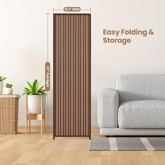 5 Panel Room Divider and Extra Wide Folding Privacy Screen, Bamboo Room Divider