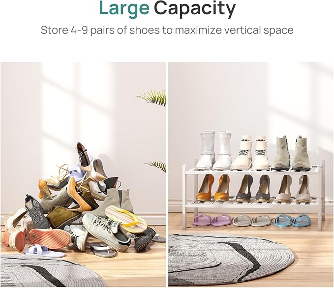 viewcare White Shoe Rack for Entryway, 2 Tier Shoe Organizer for Hallway Closet