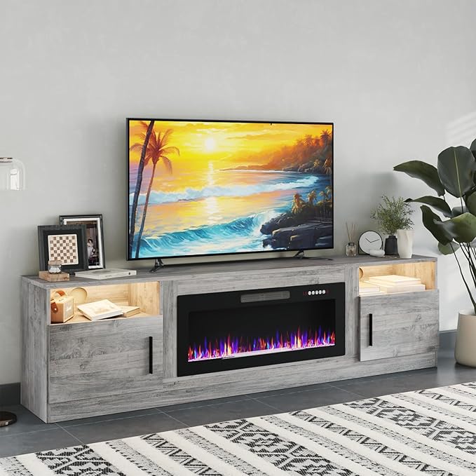 PRETZI Fireplace TV Stand with 36" Fireplace Up to 90" TVs, Remote Control