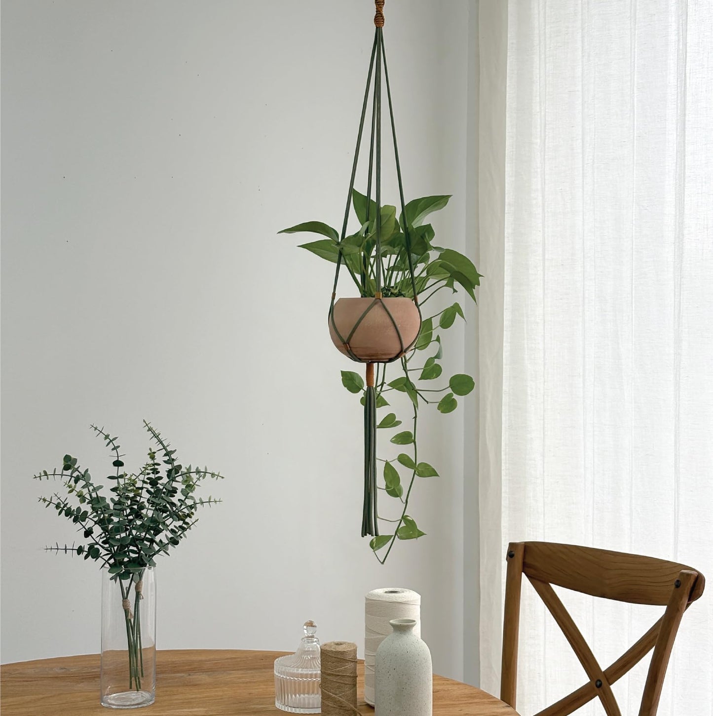 LET BE Macrame Plant Hanger Polyester Rope 42 Inch Outdoor Indoor Adjustable Hanging Planter for up to 10 Inch Plant Pot Modern Boho Home Decor (1, Forest Green/Burnt Orange)