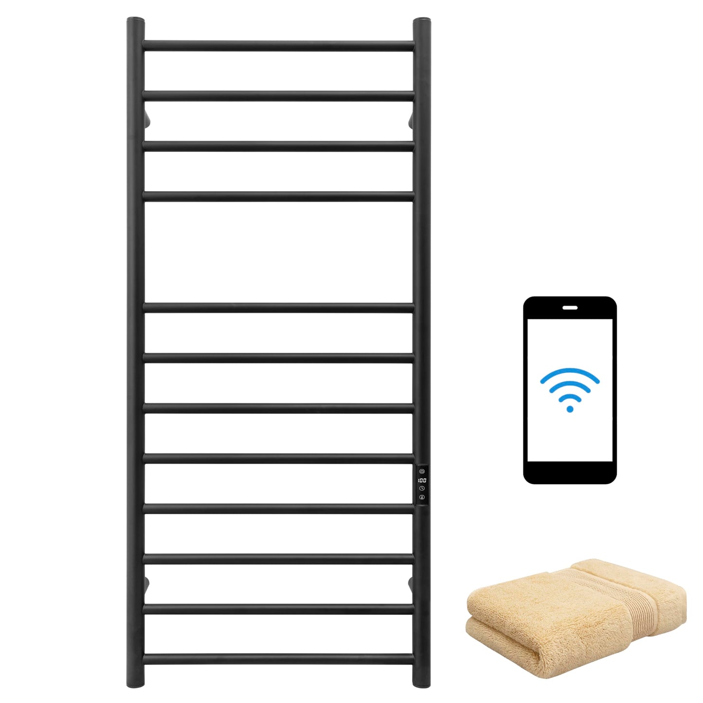KEG Towel Warmer 8 Bars for Bathroom Freestanding or Wall Mounted Bath Towel Heater Plug-in with Built-in Timer Silver