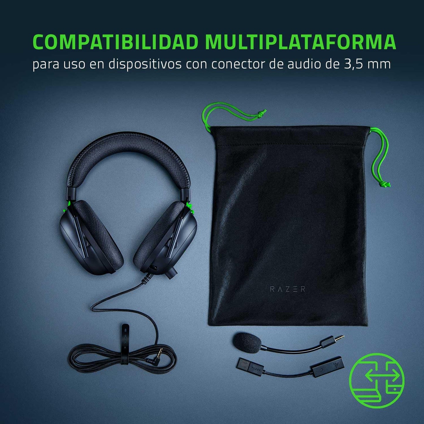 Razer BlackShark V2 Gaming Headset: THX 7.1 Spatial Surround Sound - 50mm Drivers - Detachable Mic - for PC, PS4, PS5, Switch, Xbox One, Xbox Series X|S - 3.5mm Audio Jack & USB DAC - Black