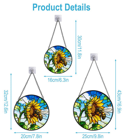 NGOKPYD Stained Glass Window Hanging Sun Catcher Garden Decor Sunflower Flower and Bees on a Branch for Window Doors Home Decoration and Christmas, Mother's Day Birthday Gifts for Women Men Mom 7.8 in