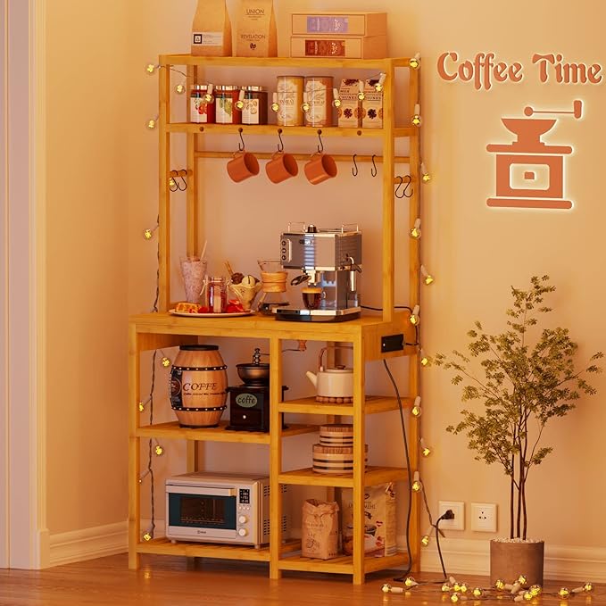Bakers Rack with Power Outlets, 8-Tier Microwave Stand, Kitchen Utility Storage