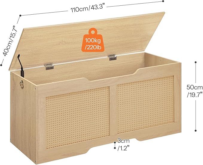 HOOBRO Storage Bench, 43.3" Toy Box, Rattan-Like Storage Chest, Sturdy Entryway