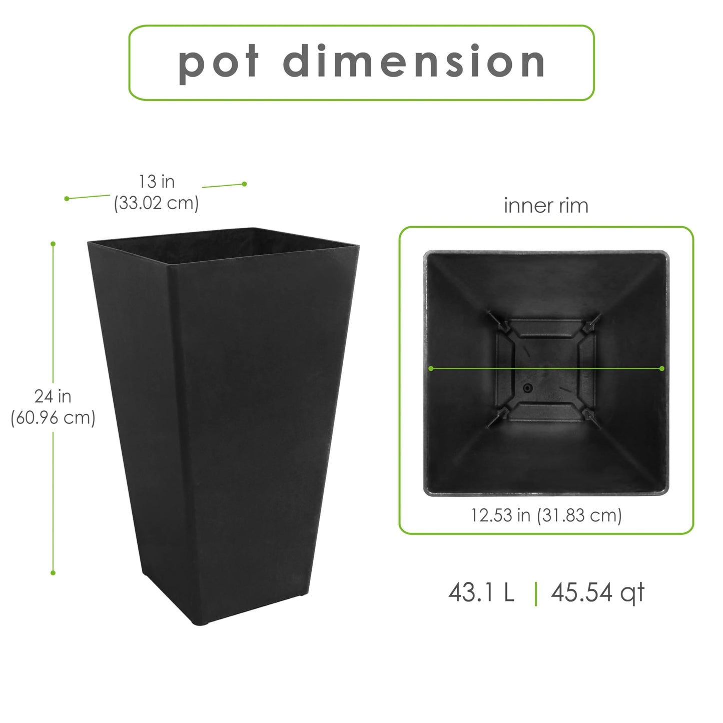 CNEIESD 24 Inch Indoor/Outdoor Planter Recycled Planter Slate, Lightweight, Durable, 44L Capacity