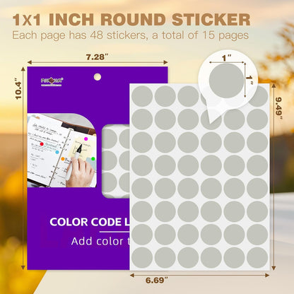 PARLAIM 1 inch Round Gray Dot Sticker,720PCS Permanent Adhesive Color Code Circle Sticker Labels for Office Classroom Garage Sale