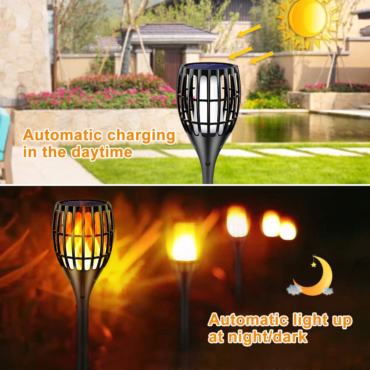 Ollivage Solar Torch Lights, Waterproof Flickering Flames Torches Lights 43" Outdoor Solar Spotlights Landscape Decoration Lighting Dusk to Dawn Auto On/Off for Yard Patio Driveway, 1 Pack